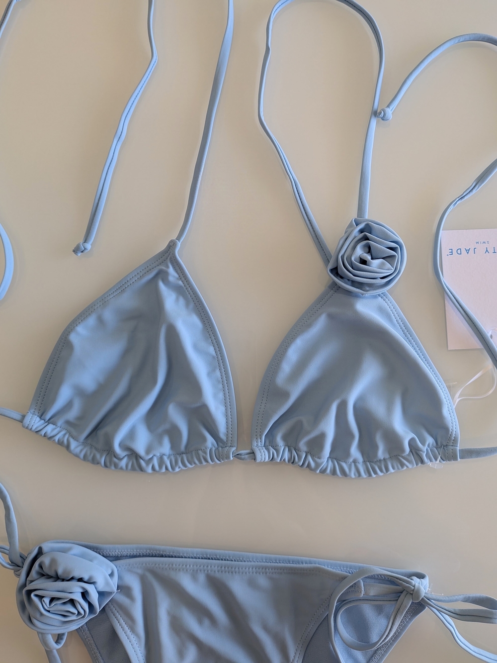 NWT Light Blue Rosette Halter Triangle 2 Piece Bikini Set XL Women's Swimwear - Picture 3 of 8